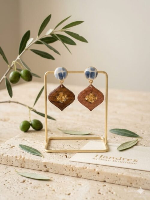 Mixed media earrings, wood, polymer clay and resin