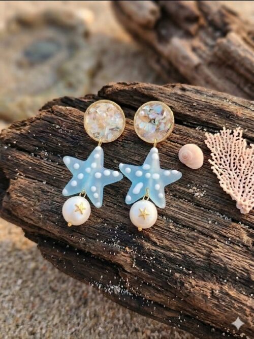 Fresh water pearl, glass bead and crushed seashell in resin